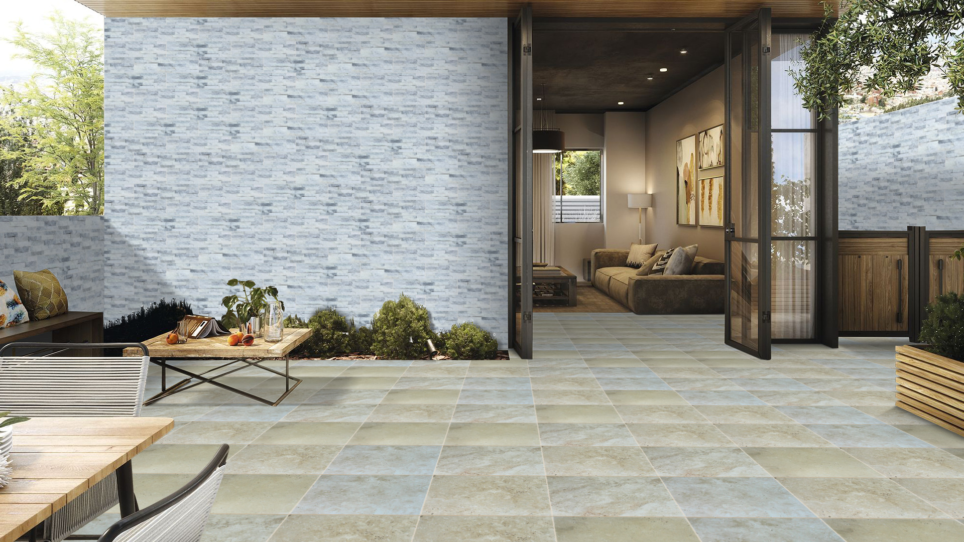 Travertine Paver Ivory Tumbled 406x406x30mm - Image 8