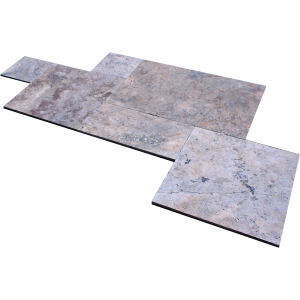 Travertine Tile Premium Silver Tumbled French Pattern Set 12mm